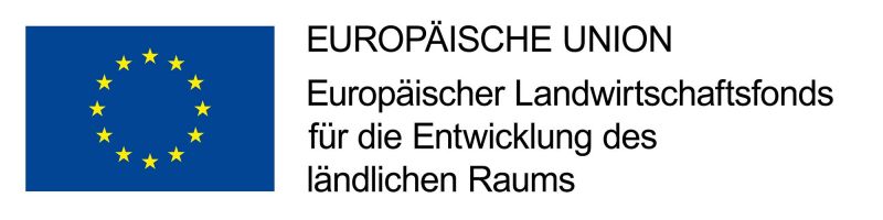 EU-Logo blau/gelb mit Schriftzug Europäische Union, Europäischer Landwirtschaftsfonds für die Entwicklung des ländlichen Raums