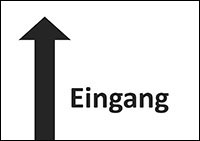 Pfeil nach oben, Aufschrift Eingang