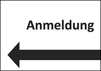 Pfeil nach links, Aufschrift Anmeldung