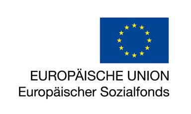 EU-Logo (Sternenkranz auf blauem Grunf), Aufschrift (schwarz) Europäische Union, Europäischer Sozialfonds